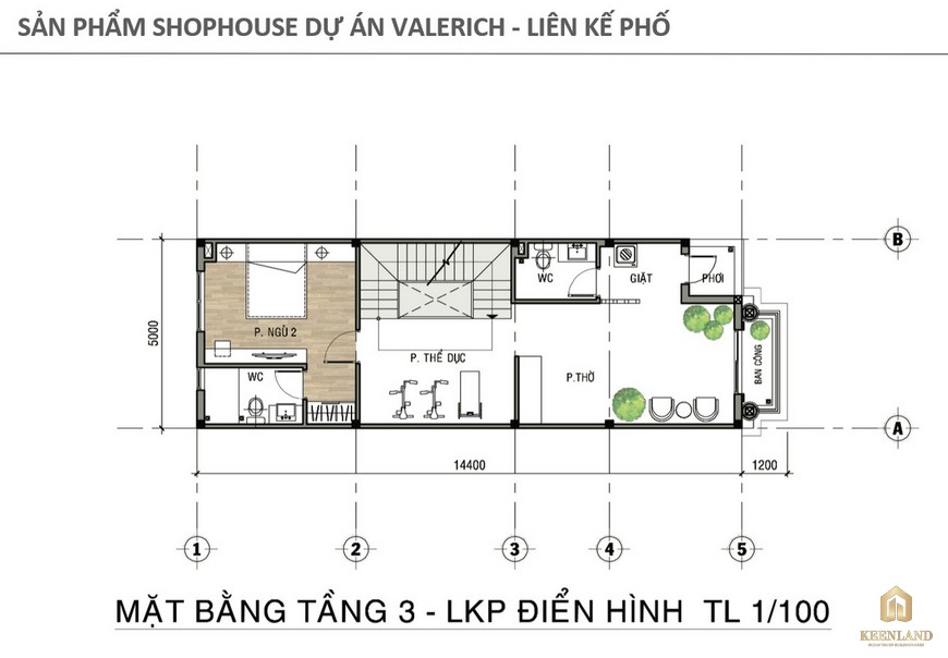 Mặt bằng tầng 3 Shophouse liên kế phố dự án Valerich Nhơn Trạch