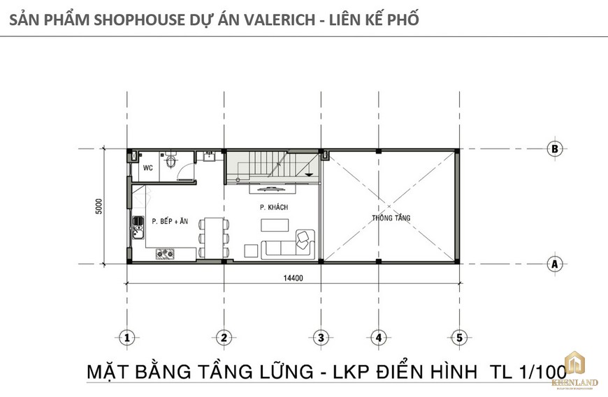 Mặt bằng tầng lửng Shophouse liên kế phố dự án Valerich Nhơn Trạch