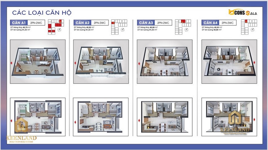 Thiết kế căn hộ A1-A4 - Mặt bằng và thiết kế căn hộ Bcons Sala