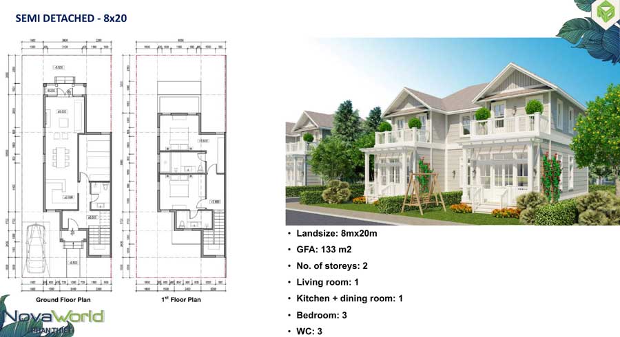 Mặt bằng chi tiết biệt thự 8mx20m