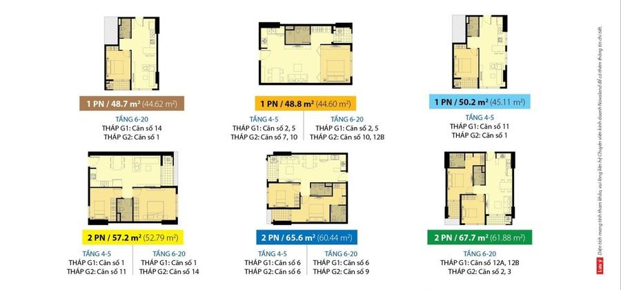 Mặt bằng căn hộ Galaxy 9 1-2 phòng ngủ