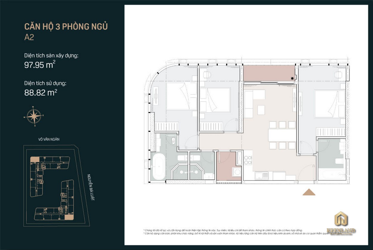 Thiết kế căn hộ A2 King Crown City 3 PN