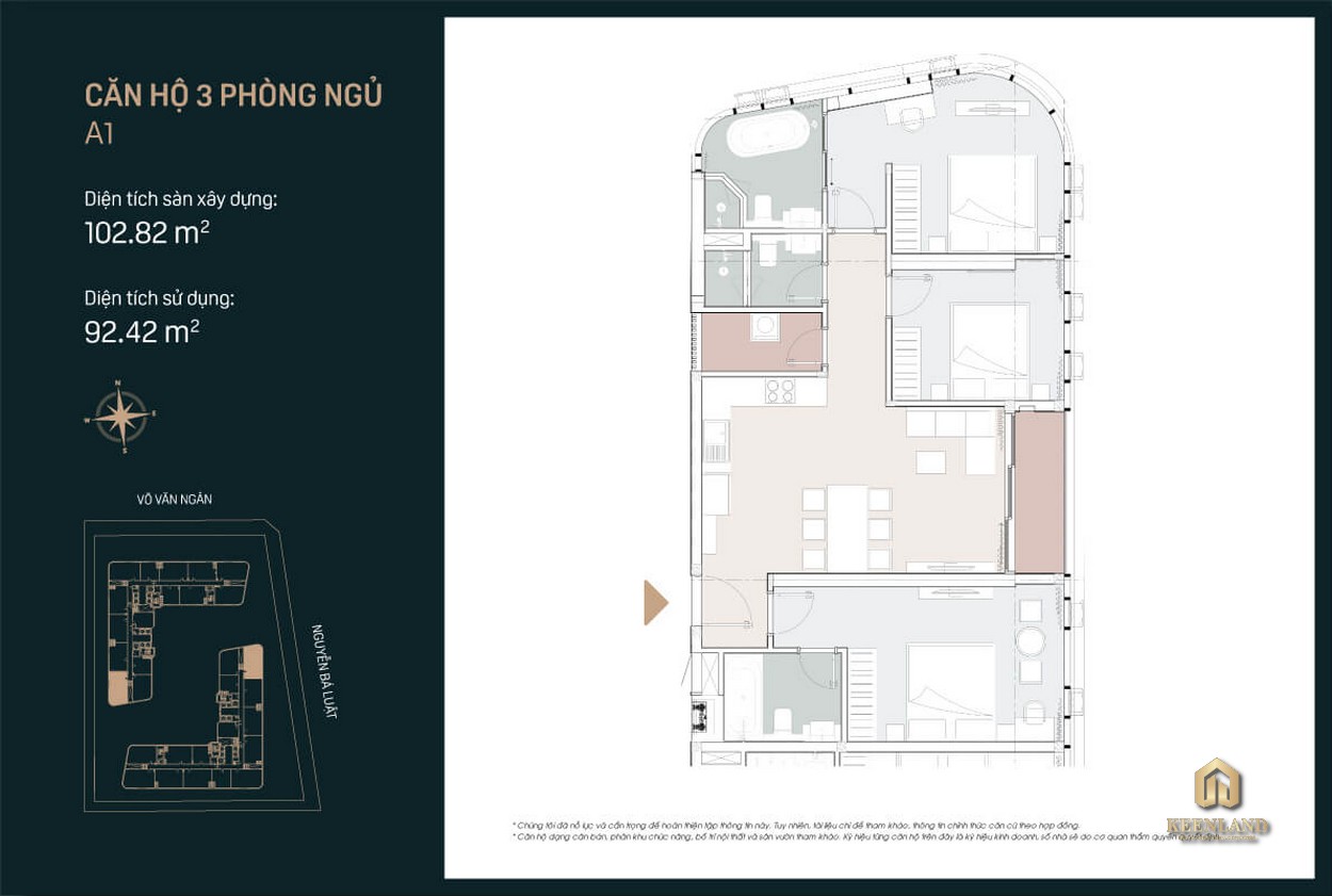 Thiết kế căn hộ A1 King Crown City 3 PN