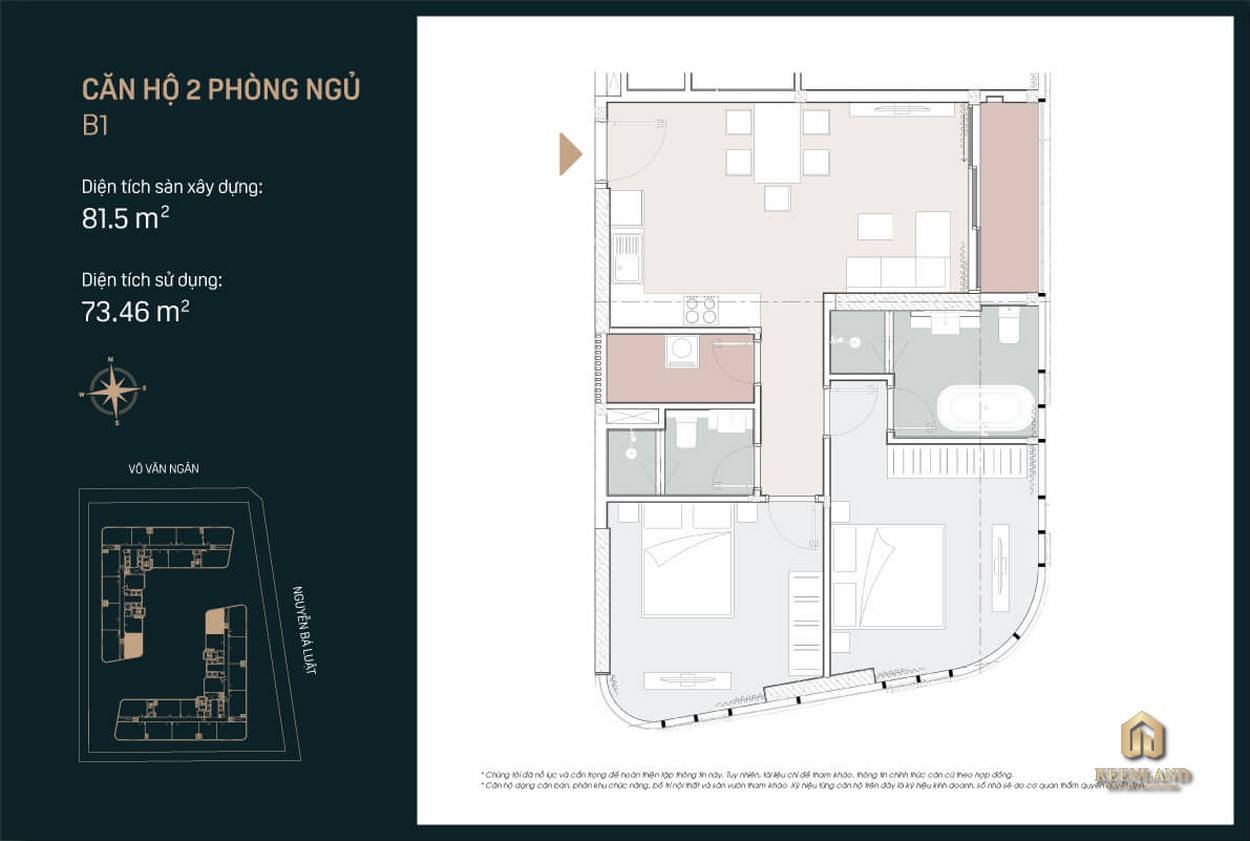 Thiết kế căn hộ B2 King Crown City 2 PN