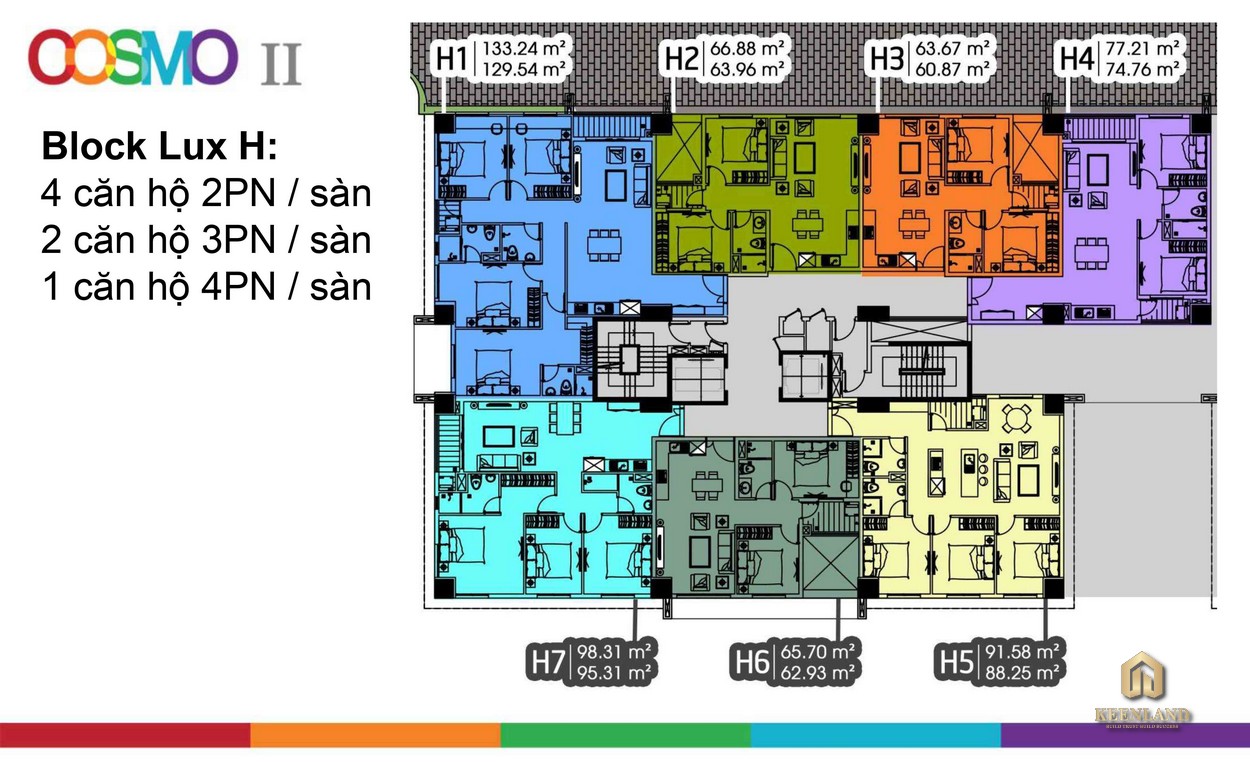 Mặt bằng Block H dự án căn hộ Cosmo City 2