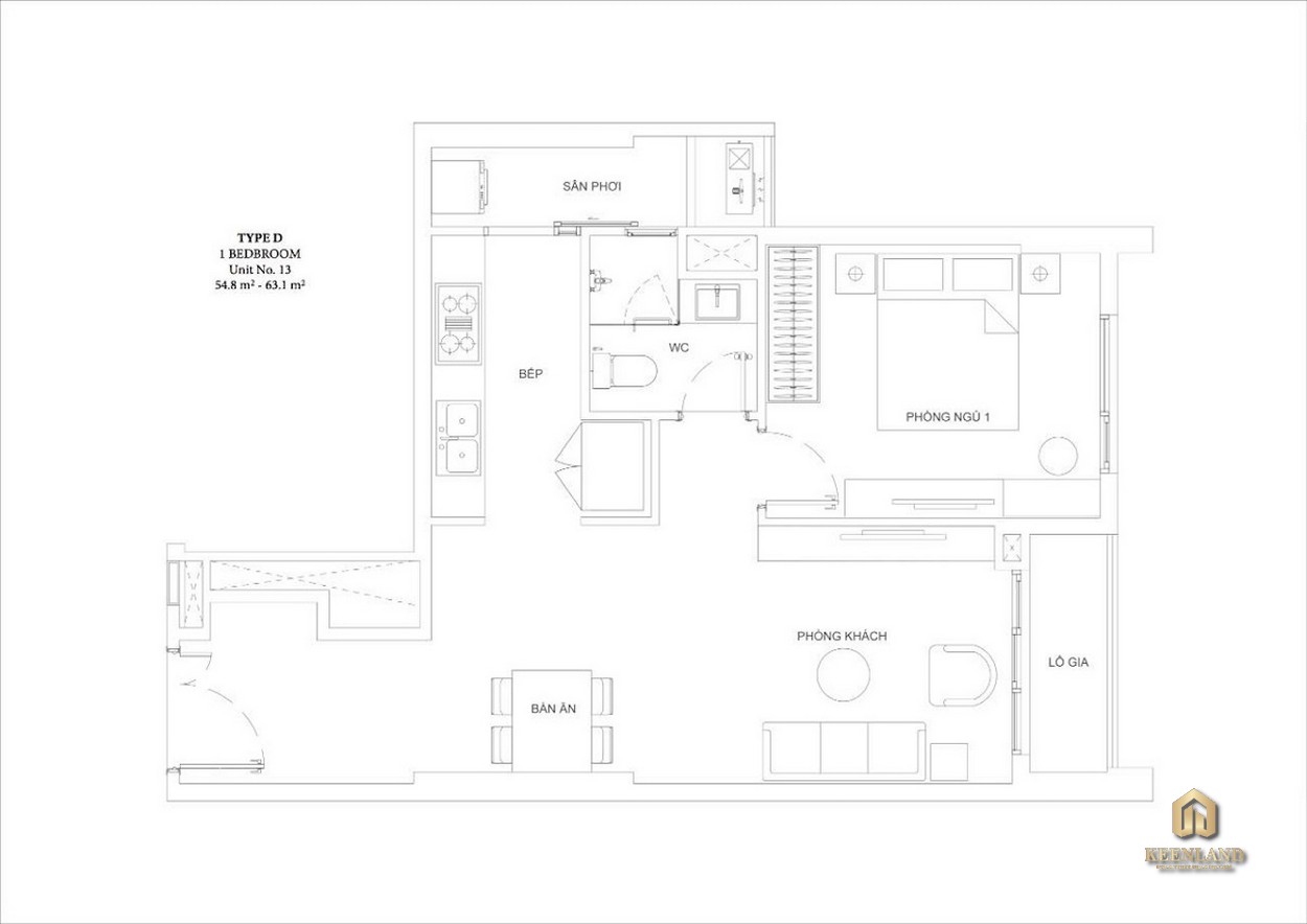 Mặt bằng căn hộ Ascent Garden Homes 1 phòng ngủ