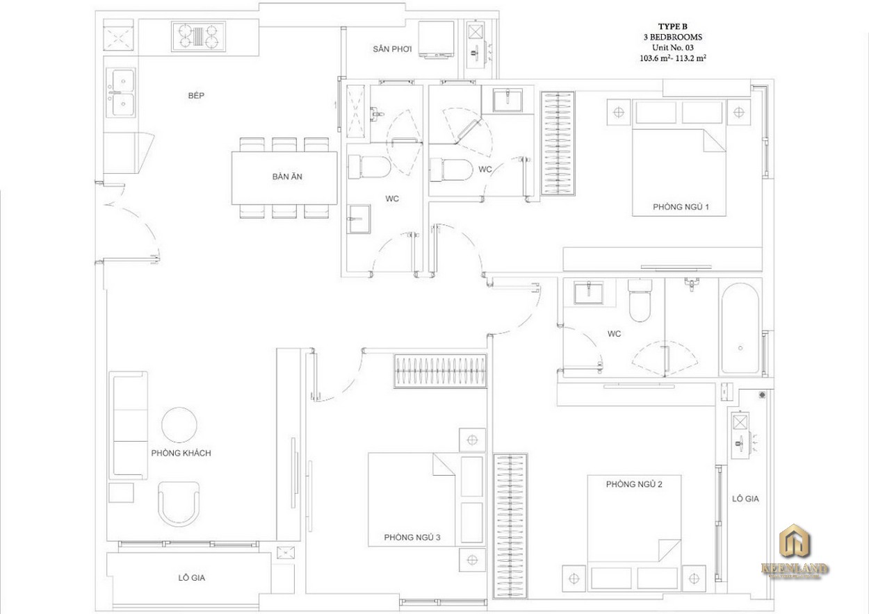 Mặt bằng căn hộ Ascent Garden Homes 3 phòng ngủ