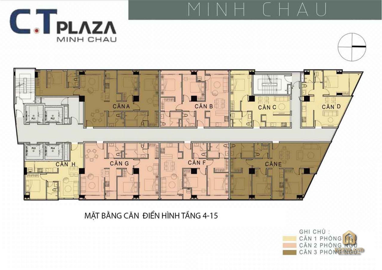 Mặt bằng căn hộ điển hình tầng 4-15 dự án C.T Plaza Minh Châu Quận 3