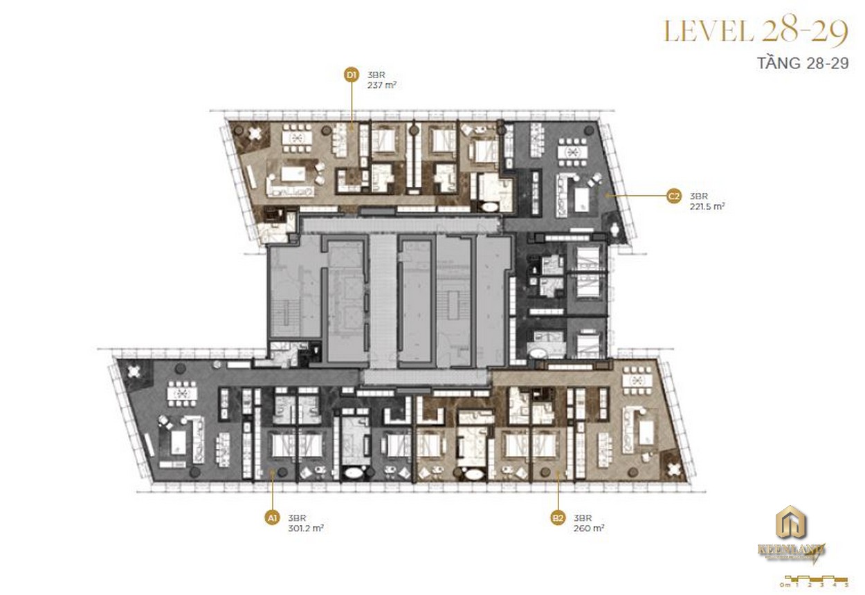 Mặt bằng chi tiết tầng 28-29 dự án The Vertex Private Residences