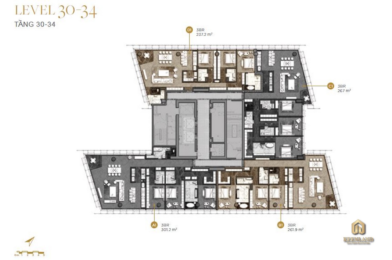 Mặt bằng chi tiết tầng 30-34 dự án The Vertex Private Residences