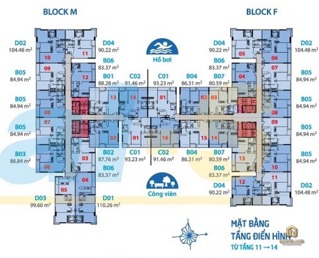 Mặt bằng tầng 11 - 14 Carrilon 1