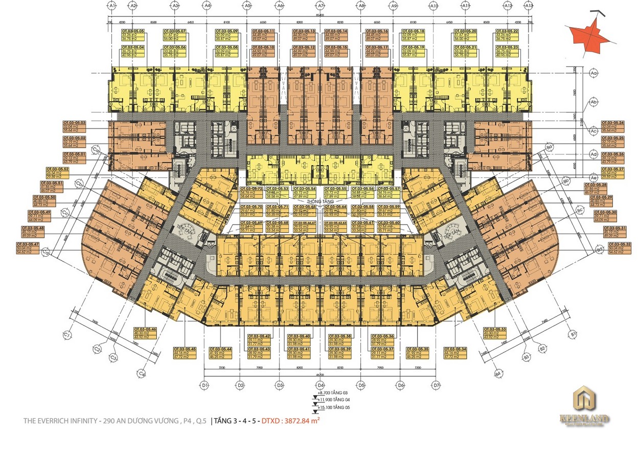 Mặt bằng tầng 3 - 4 - 5 dự án Tản Đà Court