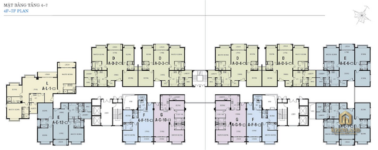 Mặt bằng tầng 4 - 7 Block A dự án Riverside Residence Quận 7