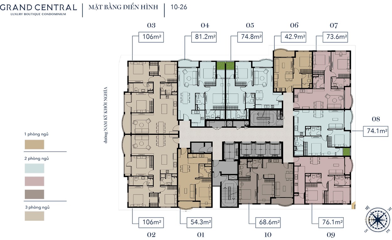 Mặt bằng tầng điển hình 10-26 dự án Grand Central Quận 3 