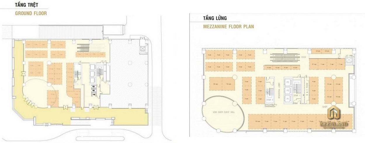 Mặt bằng tầng trệt và tầng lửng dự án Tản Đà Court