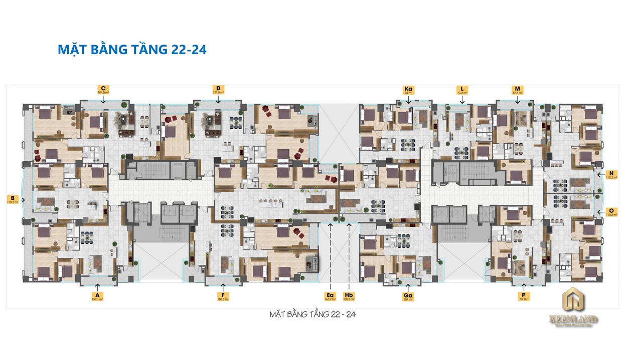 Mặt bằng tổng thể tầng 22-24 dự án Tam Đức Plaza