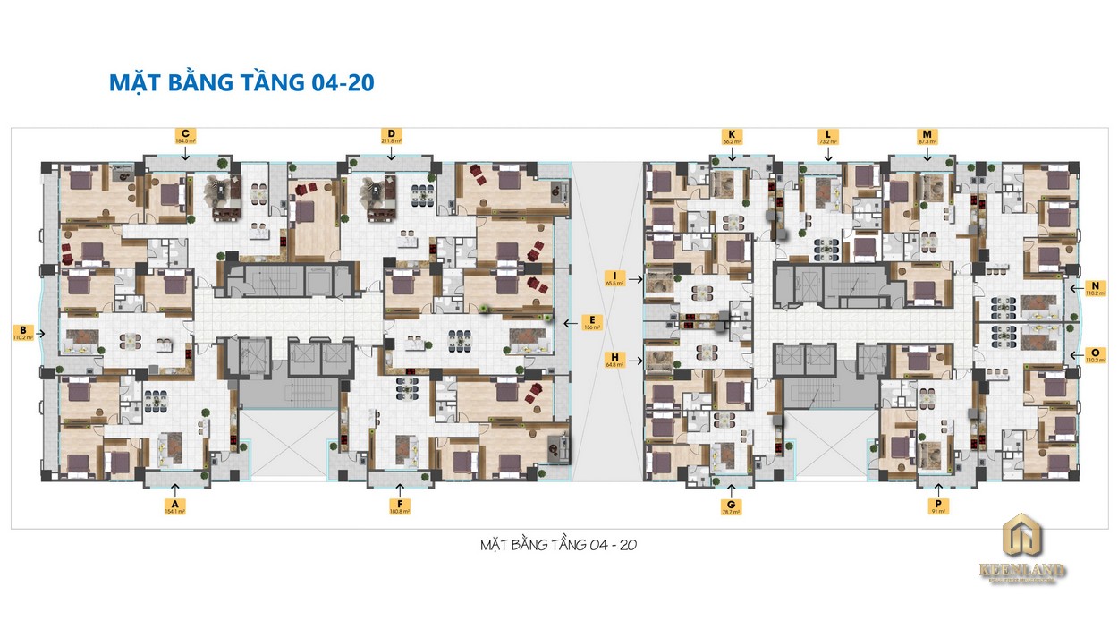 Mặt bằng tổng thể tầng 4-20 dự án Tam Đức Plaza