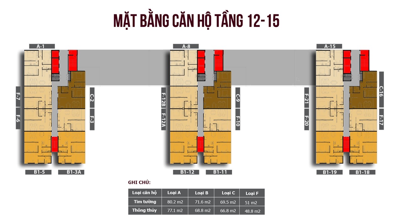 Mặt bằng căn hộ Officetel Tầng 12-15