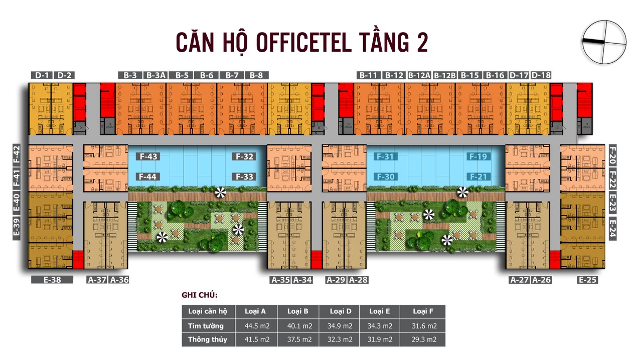 Mặt bằng căn hộ Officetel Tầng 2