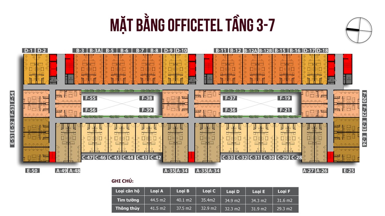 Mặt bằng căn hộ Officetel Tầng 3-7