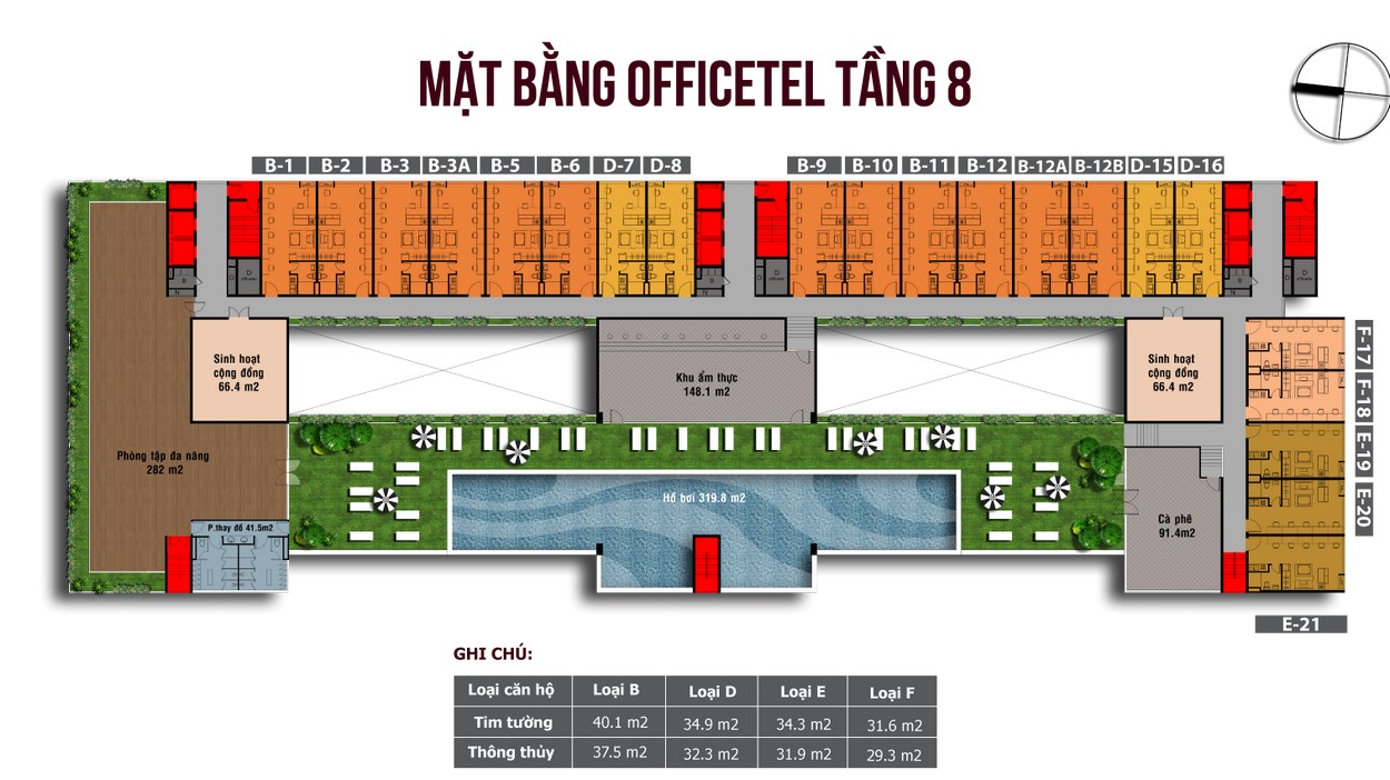 Mặt bằng căn hộ Officetel Tầng 8