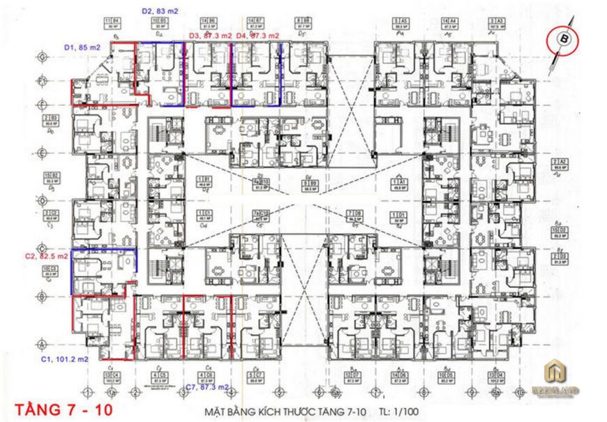 Mặt bằng tầng 7 - 10 dự án Ruby Garden