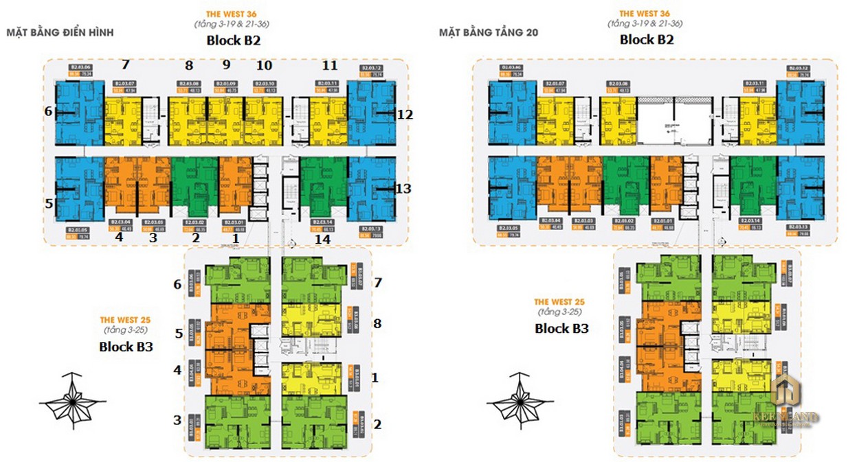 Mặt bằng tầng điển hình Block B2 B3 dự án The Western Capital