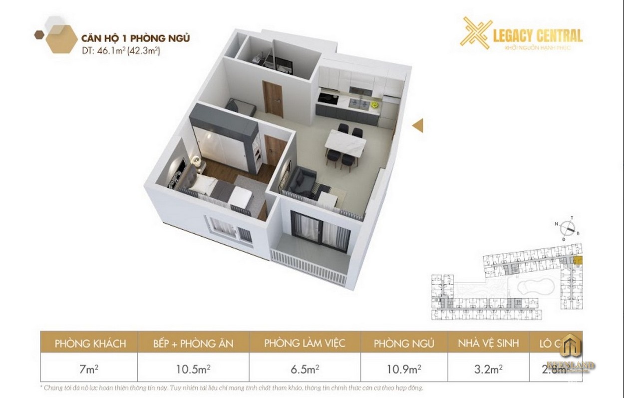 Thiết kế căn hộ Legacy Central 1 Phòng ngủ