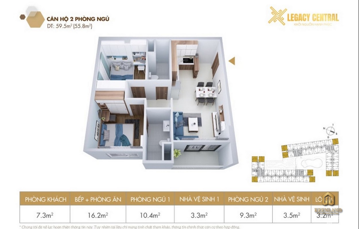 Thiết kế căn hộ Legacy Central 2 Phòng ngủ