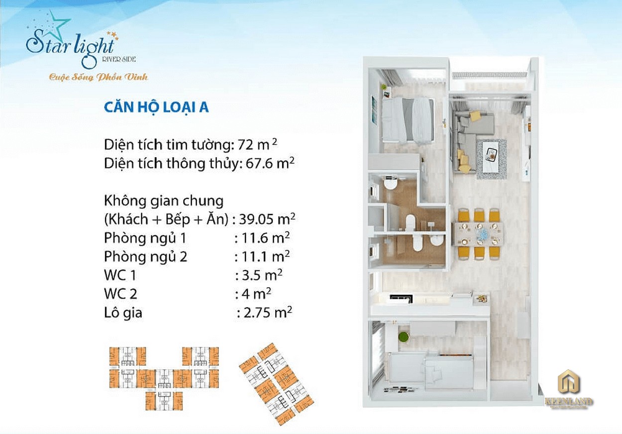 Thiết kế căn hộ Starlight Riverside 72m2