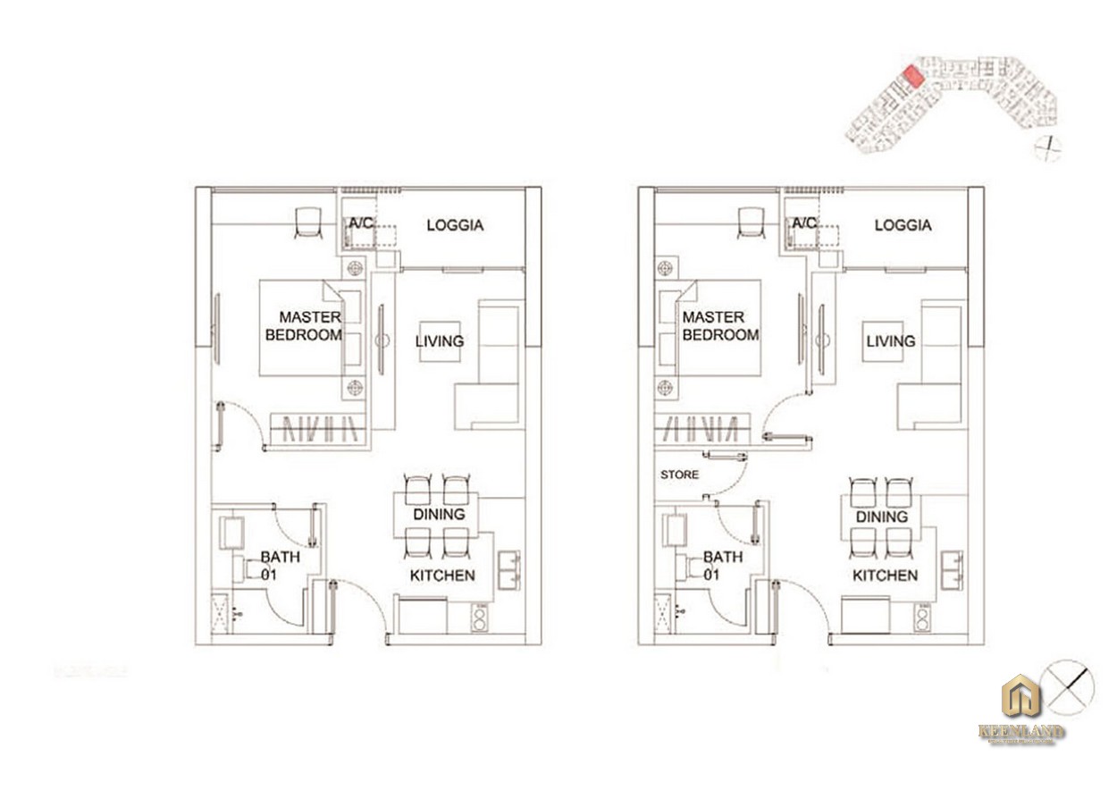 Thiết kế chi tiết căn hộ 1 phòng ngủ