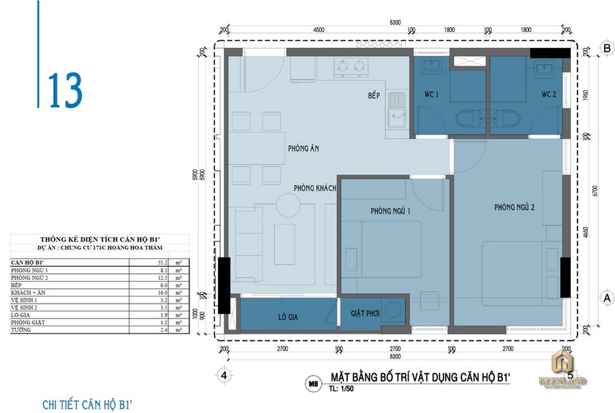 Thiết kế chi tiết căn hộ B1 Carrilon 3