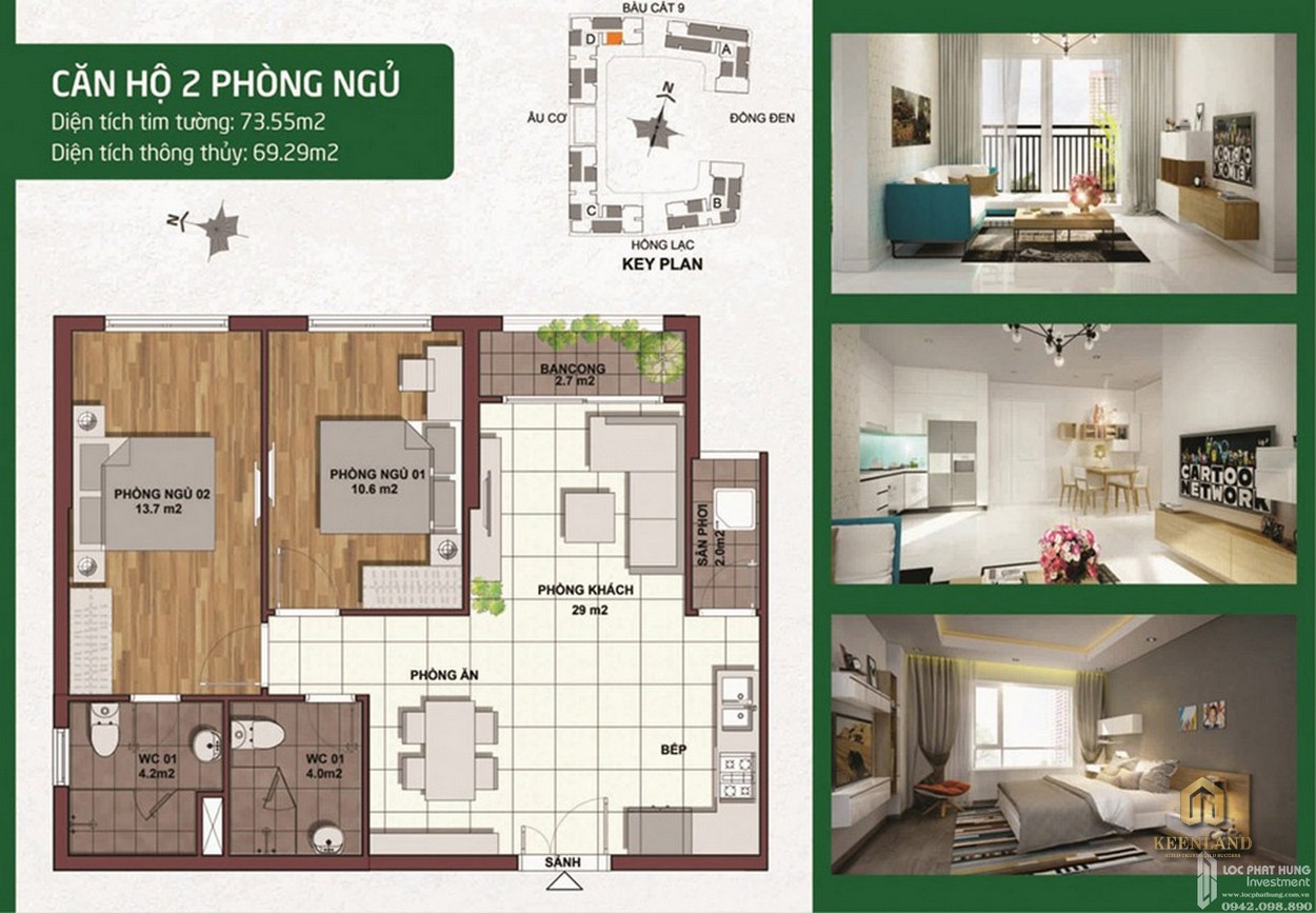 Thiết kế chi tiết căn hộ Palacio Garden 2 phòng ngủ