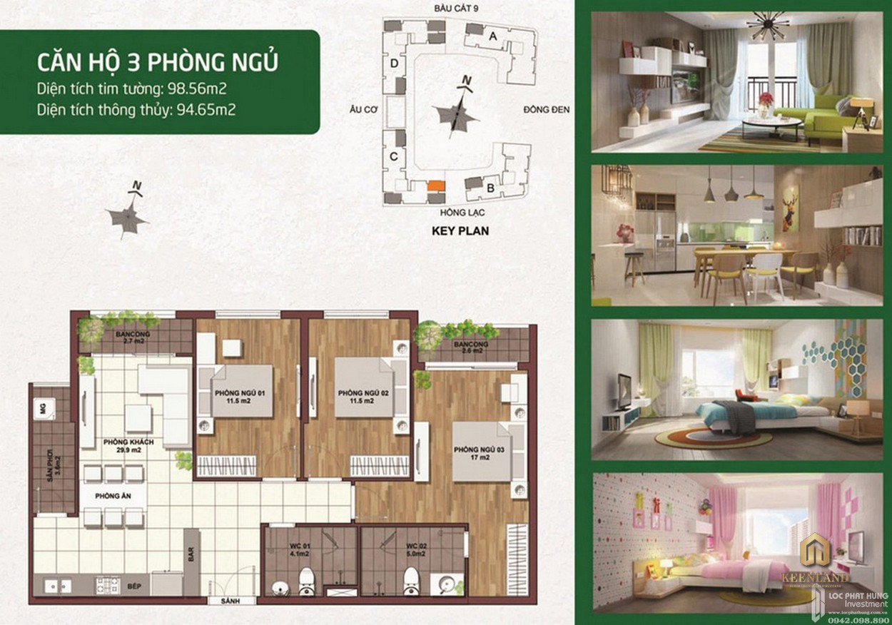 Thiết kế chi tiết căn hộ Palacio Garden 3 phòng ngủ