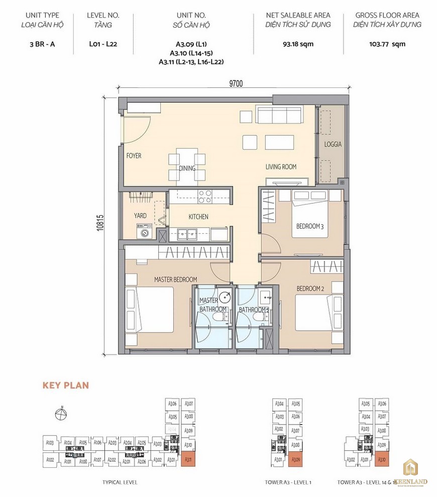 Thiết kế chi tiết căn hộ 3 PN dự án Delasol Quận 4