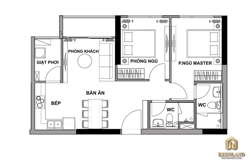 Thiết kế căn 2PN dự án căn hộ The Rivana