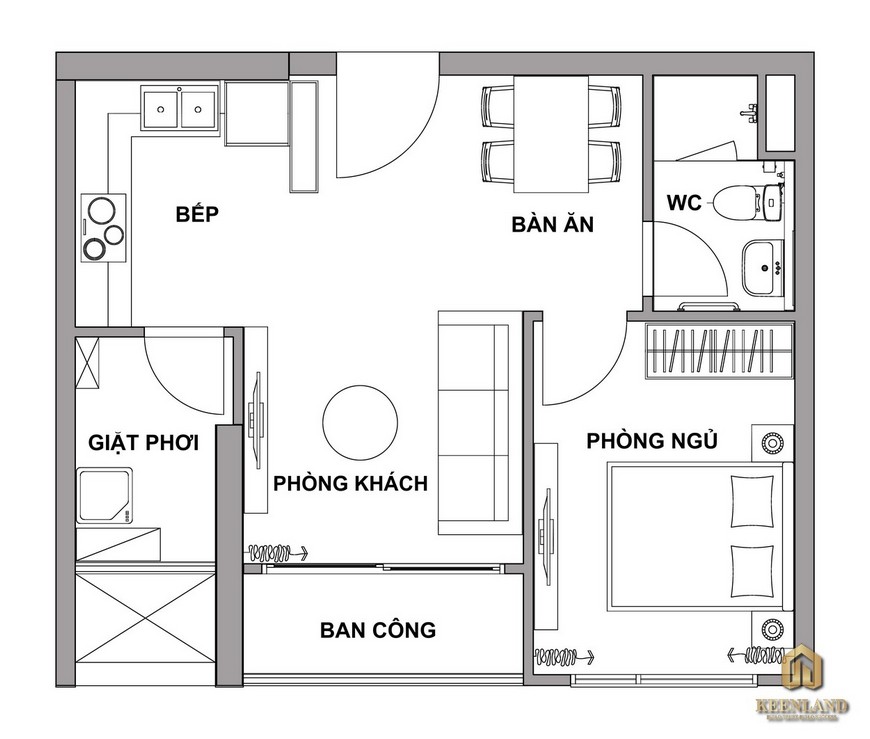 Thiết kế căn 1PN dự án căn hộ The Rivana