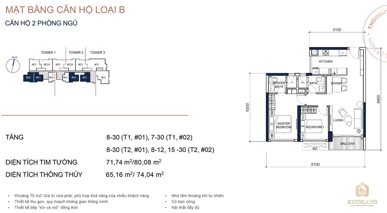 Mặt bằng chi tiết căn hộ 2PN dự án cao cấp Q2 Thảo Điền