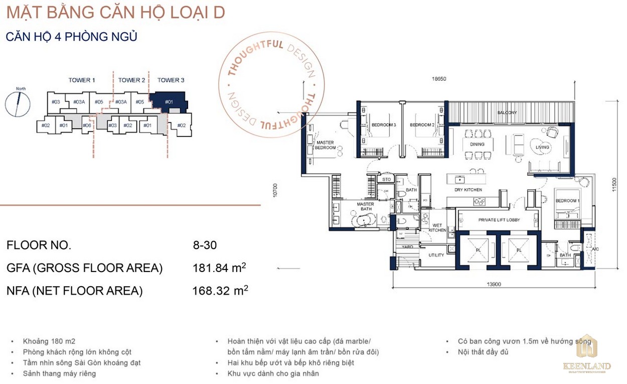 Mặt bằng chi tiết căn hộ 4PN dự án cao cấp Q2 Thảo Điền