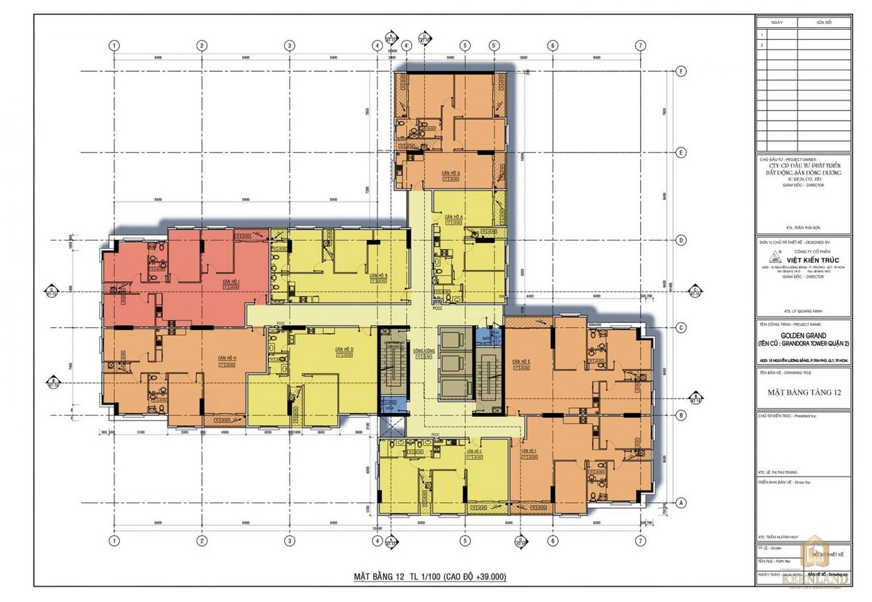 Mặt bằng tầng 12 dự án căn hộ Golden Grand quận 2