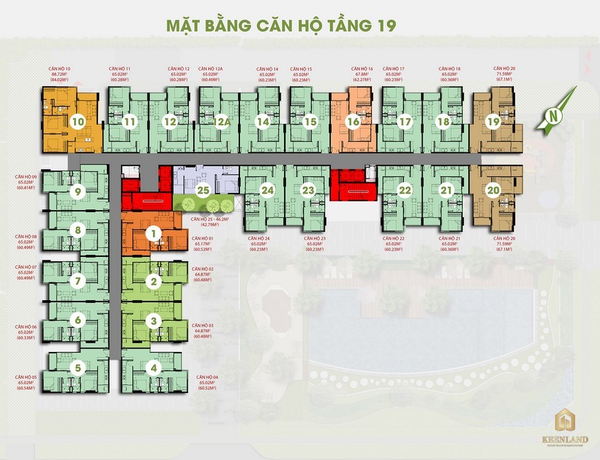 Mặt bằng tầng 19 dự án Him Lam Phú Đông 