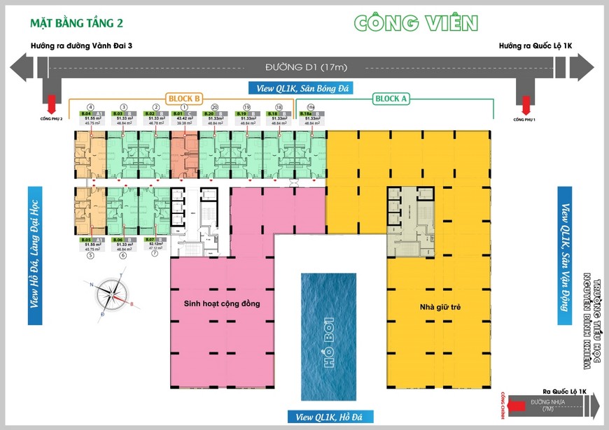 Mặt bằng tầng 2 dự án Bcons Green View