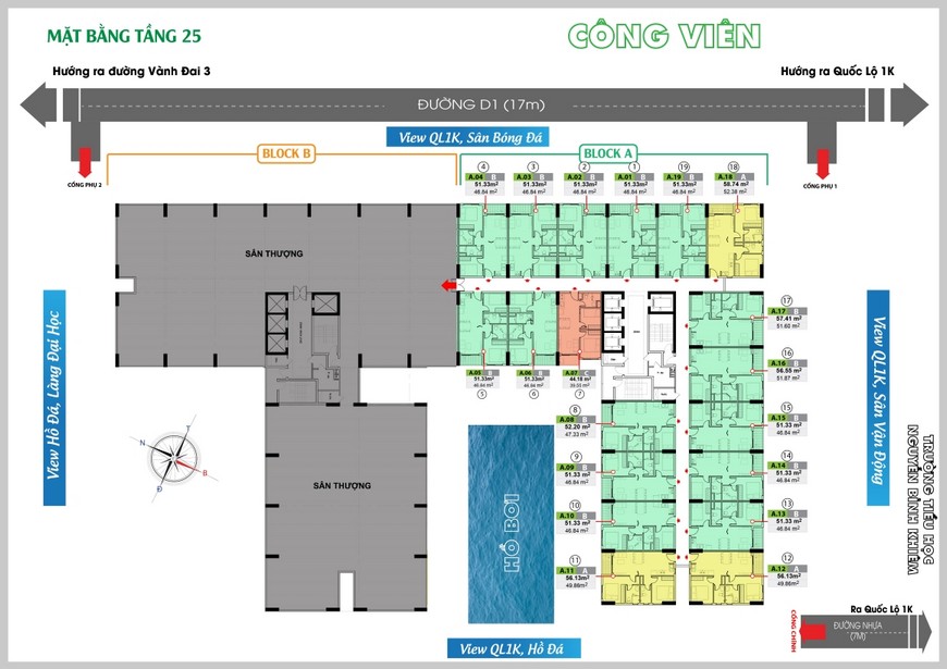 Mặt bằng tầng 25 dự án Bcons Green View