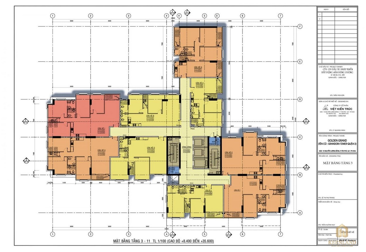 Mặt bằng tầng 3-11 dự án căn hộ Golden Grand quận 2