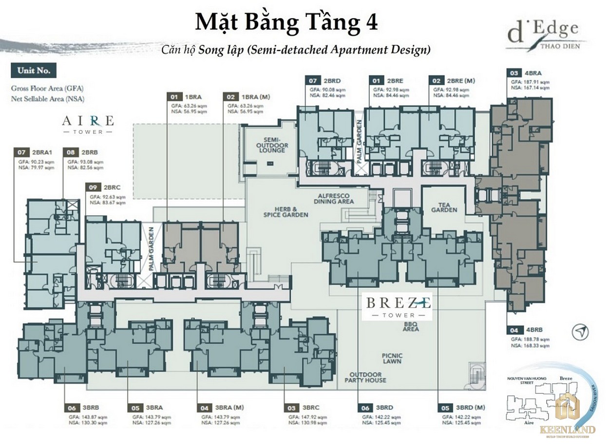 Mặt bằng tầng 4 dự án căn hộ D'edge Thảo Điền