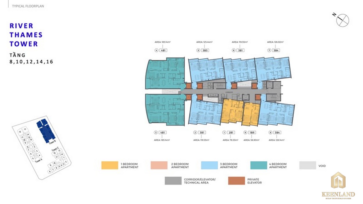 Mặt bằng tầng 8-10-12-14-16 River Thames Tower