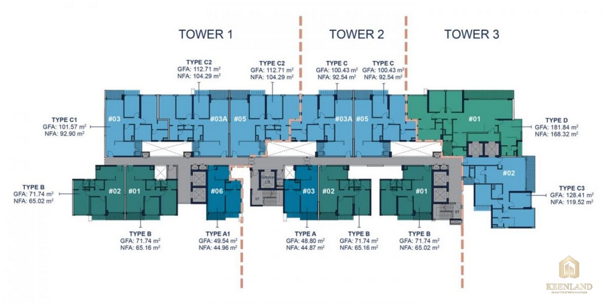 Mặt bằng tầng 8-12 và 15-30 dự án cao cấp Q2 Thảo Điền