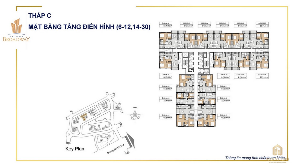 Mặt bằng tháp C tầng 6-12 và 14-30 của dự án SaiGon Broadway