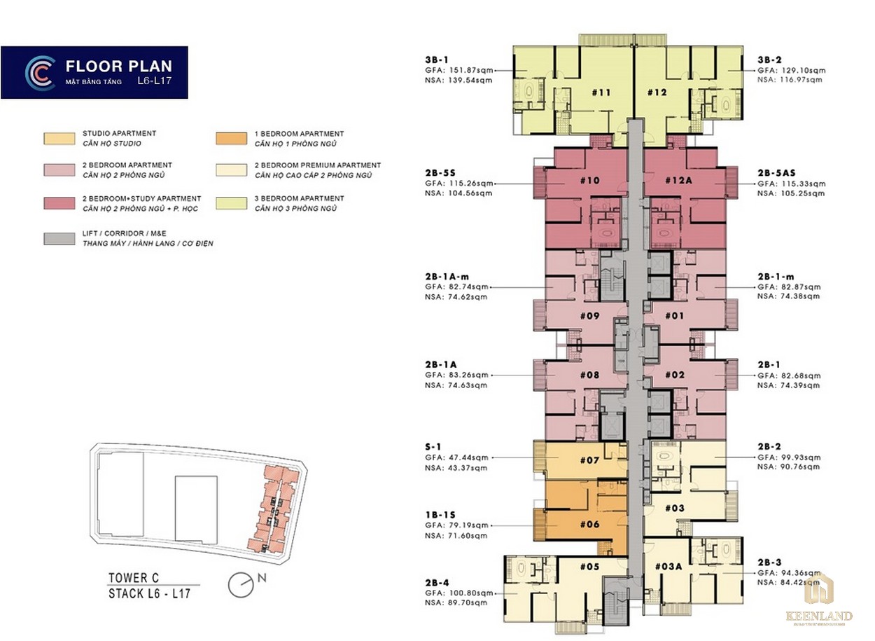 Mặt bằng tầng 6-17 căn hộ The Metropole Thủ Thiêm