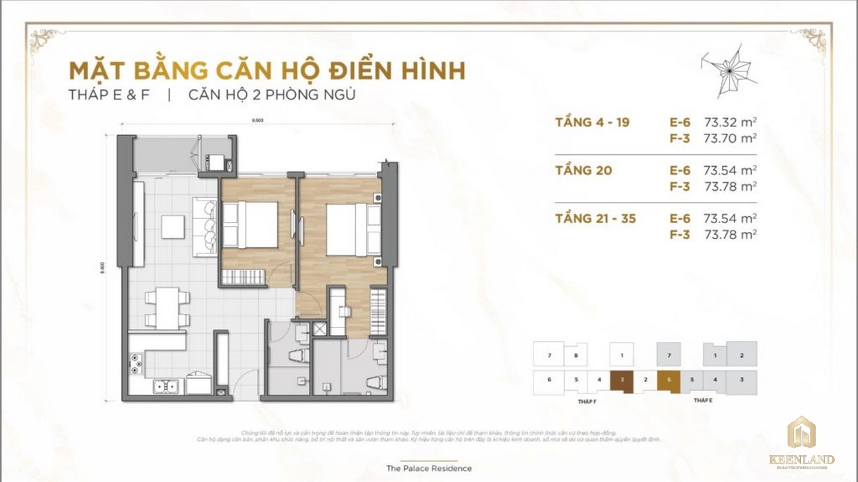 Mặt bằng căn hộ 2PN dự án The Palace Residence Quận 2